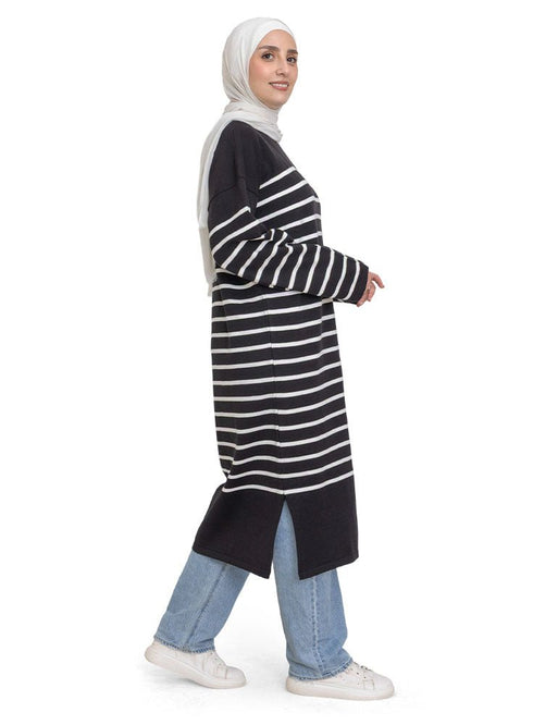 Black Short - Striped Dress - Khotwh